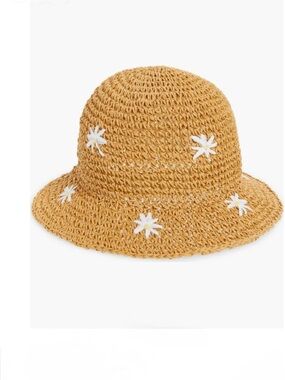 Ruby & Ry Straw Daisy-Accent Bucket Hat Flower Appliqué Straw Natural Tan kids